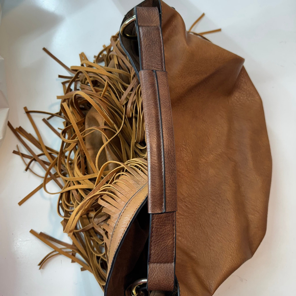 Fringe Hobo Crossbody Bag Brown Convertible Western Faux Leather - Picture 10 of 14